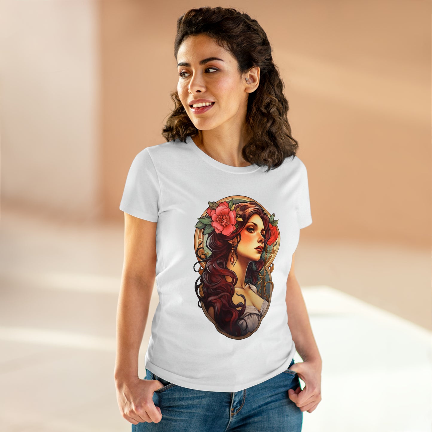 Women's Cotton T-Shirt with Beautiful Tattoo Lady Design