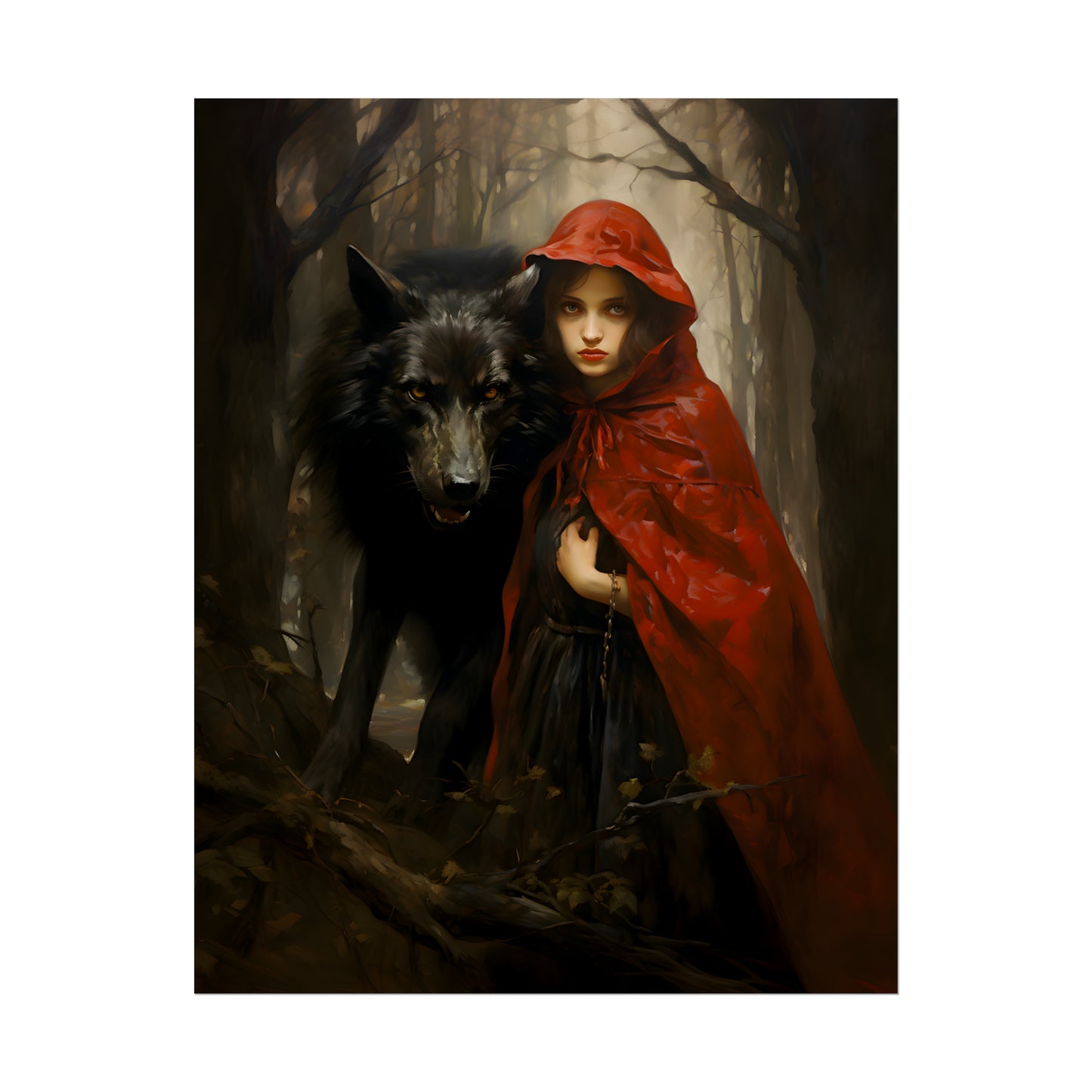 Little Red Riding Hood Print, Big Bad Wolf, Red Riding Hood Poster, Fairy Tale Art Print, Vintage Art Print