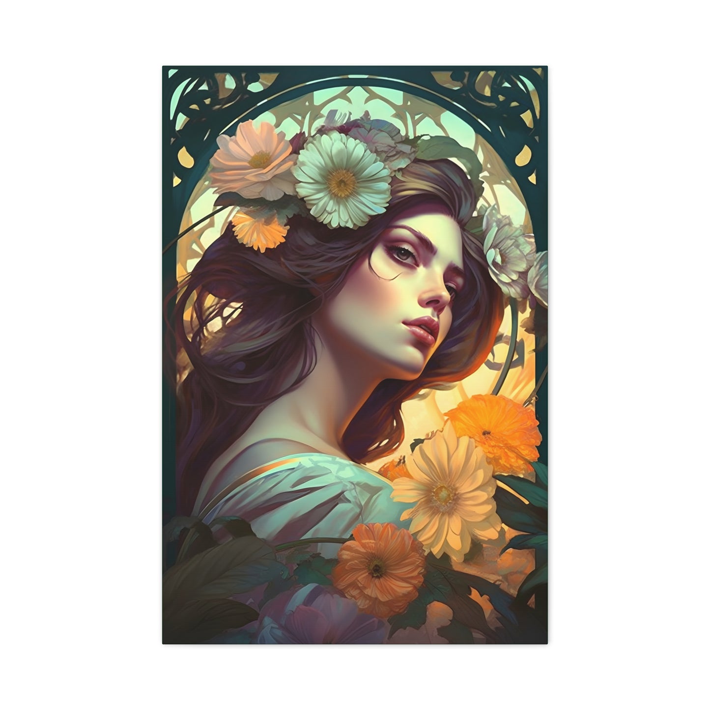 Matte Canvas, Stretched, Art Nouveau Inspired, Flower Lady