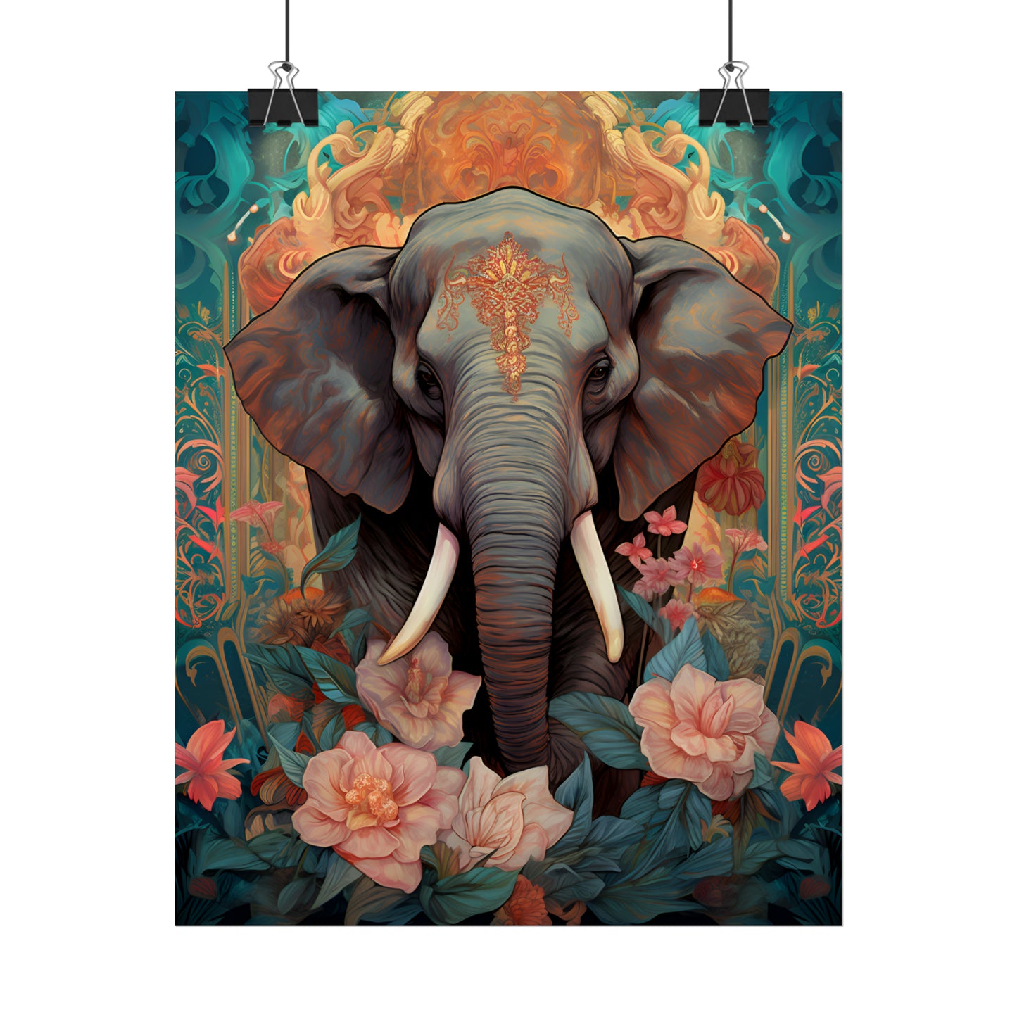 Asian Elephant Print, Elephant Love, Animal poster, Elephant Art, Wall Art Print, Elephant Gift, Floral Print, Home Decor,