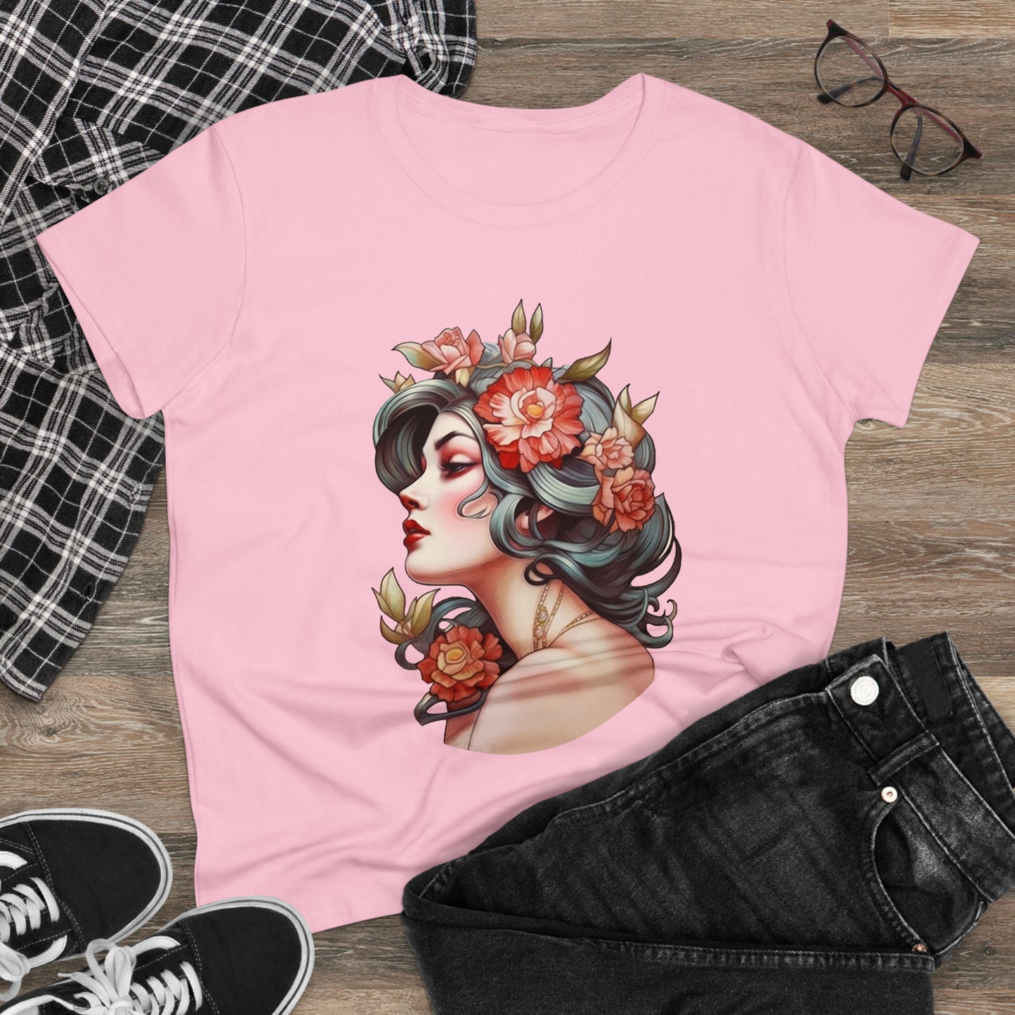 Women's Cotton T-Shirt Tattoo Lady Design