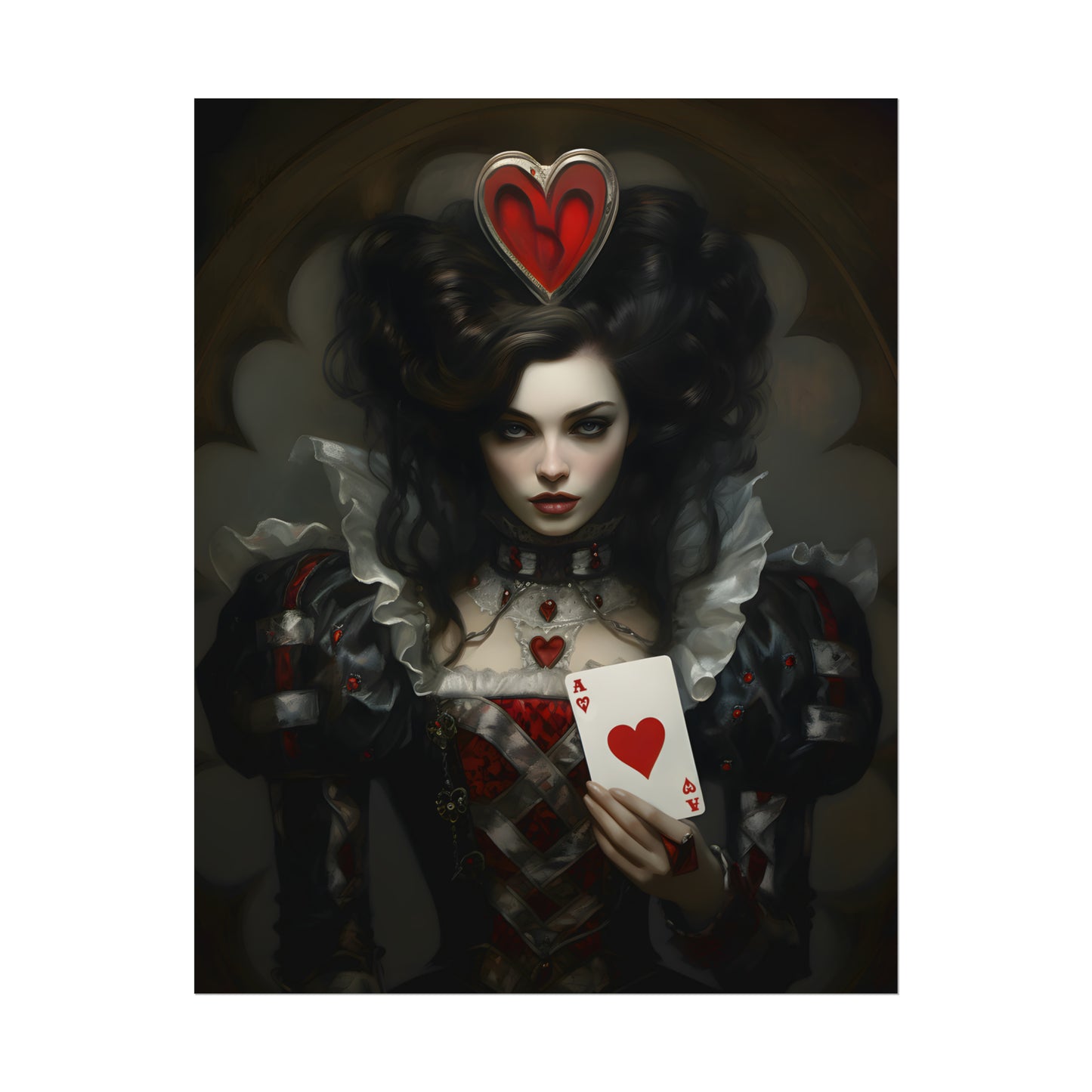 Gothic Queen Of Hearts, Gothic Art Print, Dark Poster Art, Dark Fairy Tale, Alice In Wonderland, Playing Card Print