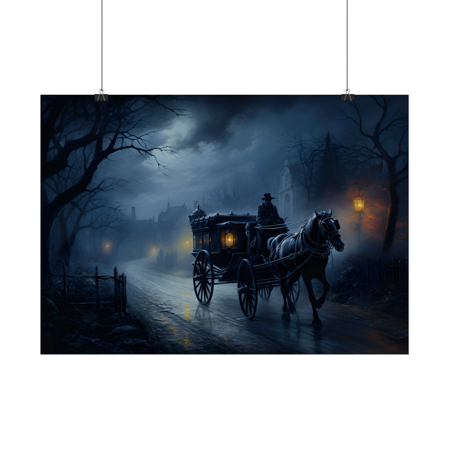 Horse Drawn Carriage, Victorian Carriage Print, Gothic Poster, Oil Painting Print, Home Wall Art, Dark Academia, Gothic Gift Idea