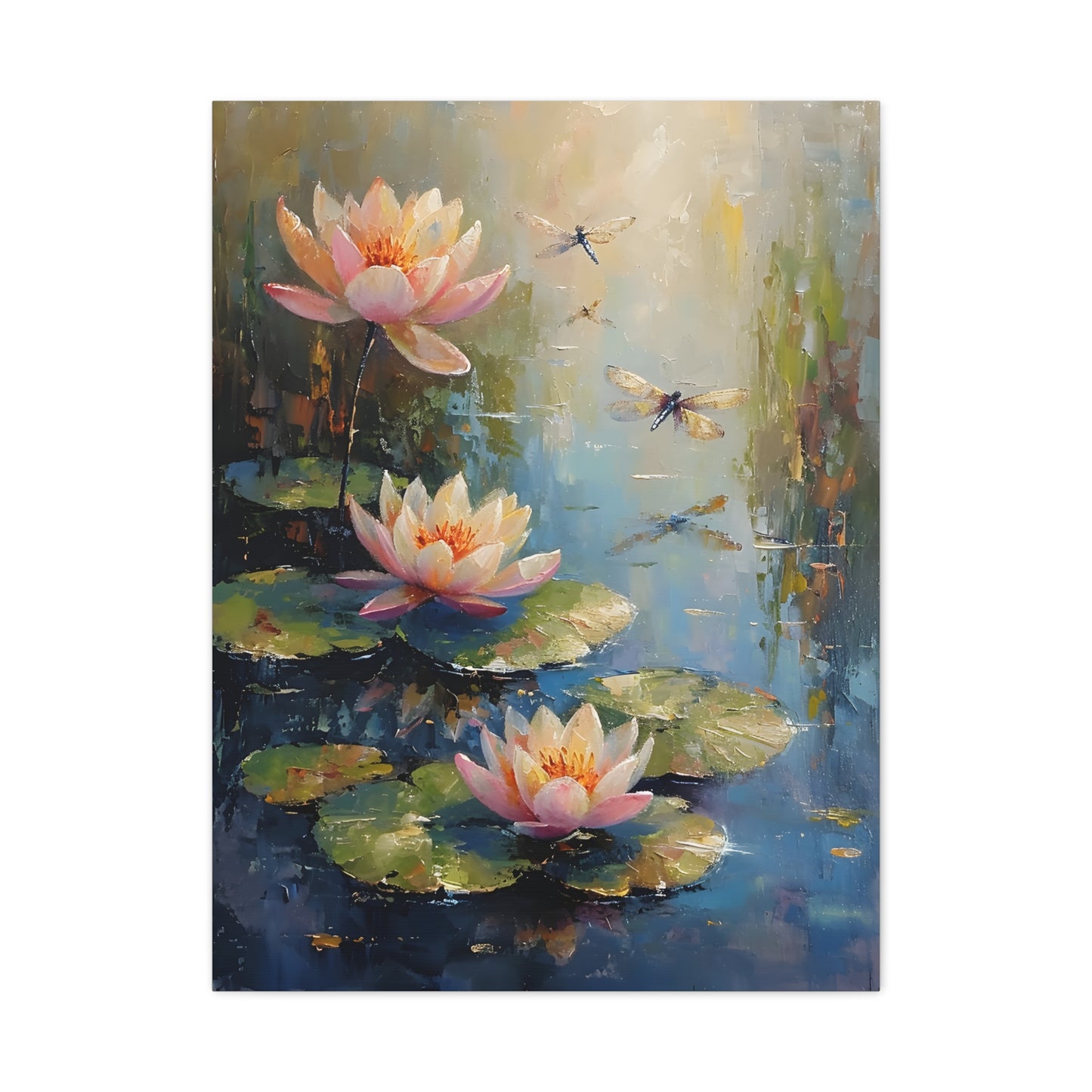 Water Lily and Dragonfly Canvas, Floral Oil Painting Home Decor, Beautiful Wall Art, Monet Impressionist, Housewarming Gift