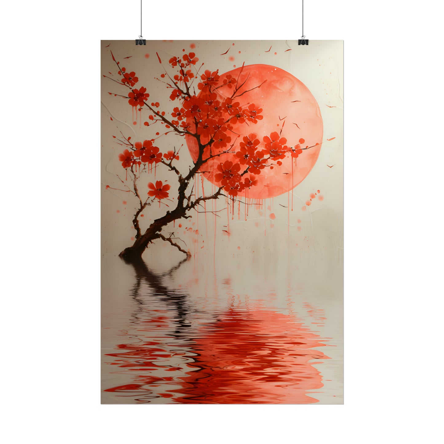 Cherry Blossom Art Painting, Flower Print, Japan Wall Art, Red Blossom Poster, Asian Home Decor, Springtime, Housewarming Gift Idea