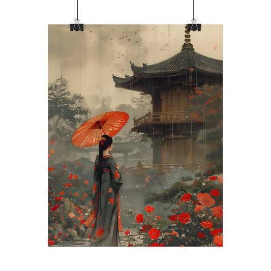 Vintage Japanese Art, Geisha Wall Art, Asian Landscape Print, Gift For Housewarming, Japan Painting, Geisha Poster