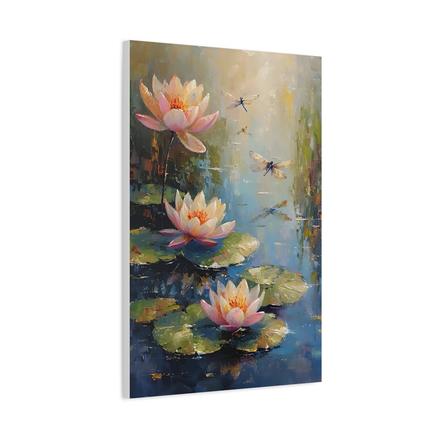 Water Lily and Dragonfly Canvas, Floral Oil Painting Home Decor, Beautiful Wall Art, Monet Impressionist, Housewarming Gift