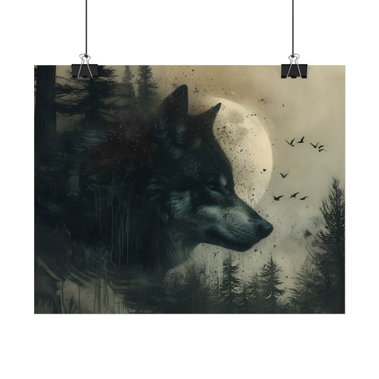 Wolf Art Print, Forest Wall Decor, Moonlight Poster, Gothic Home Decor, Wolf Oil Painting Print, Rustic Gift Idea For