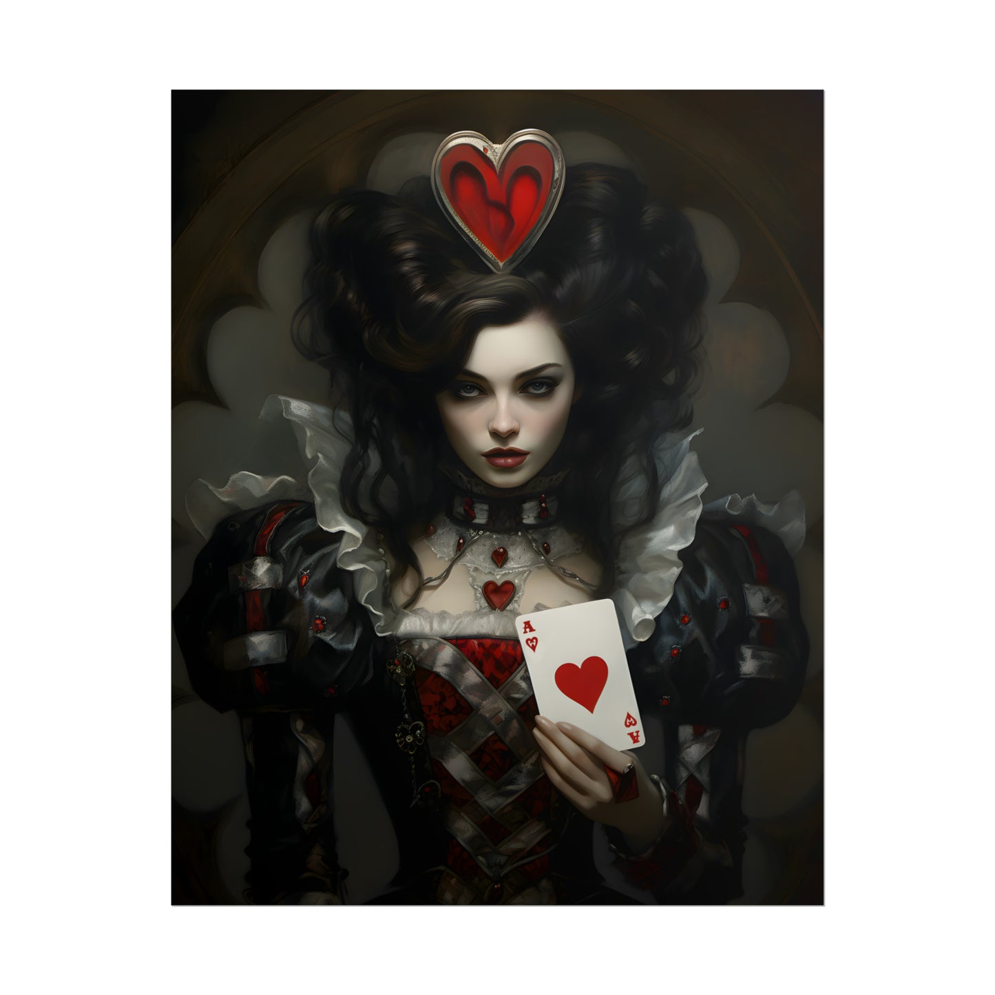 Gothic Queen Of Hearts, Gothic Art Print, Dark Poster Art, Dark Fairy Tale, Alice In Wonderland, Playing Card Print