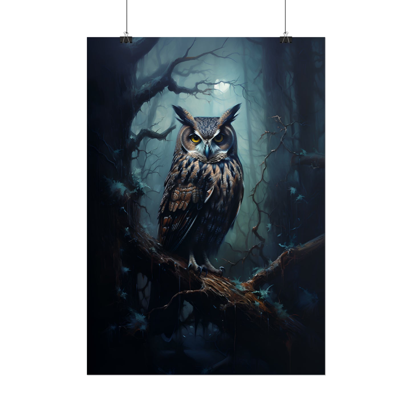 Midnight Owl Print, Gothic Poster, Goth Home Decor, Dark Academia, Oil Painting Print, Owl Painting, Bird of Prey Poster, Owl Wall Art