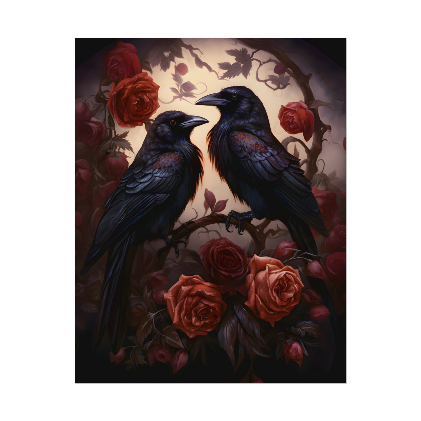 Ravens Poster, Gothic Rose Print, Edgar Allen Poe, Vintage Oil Painting style, Gothic Romance, Dark Home Wall Art