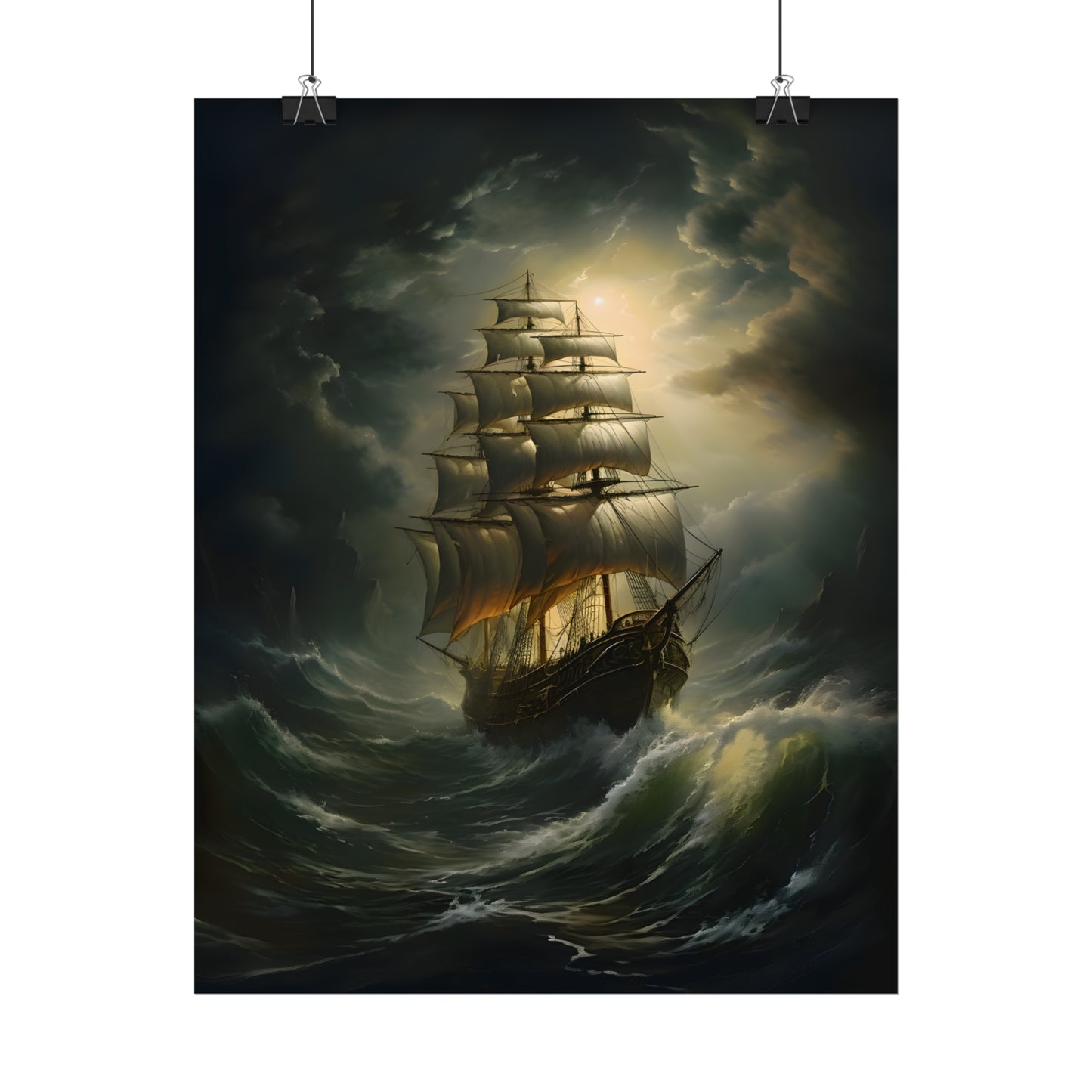 Sailing Ship In A Storm, Ship Oil Painting Print, Nautical Art, Art Poster Print, Home Decor, Seascape Painting