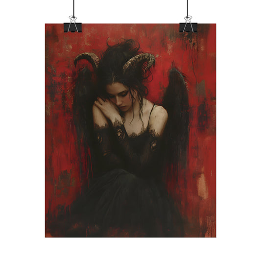 Demon Girl Art, Gothic Painting, Dark Art Poster, Gift For Goth, Housewarming Gift, Dark Academia, Occult Print, Elegant Gothic Decor