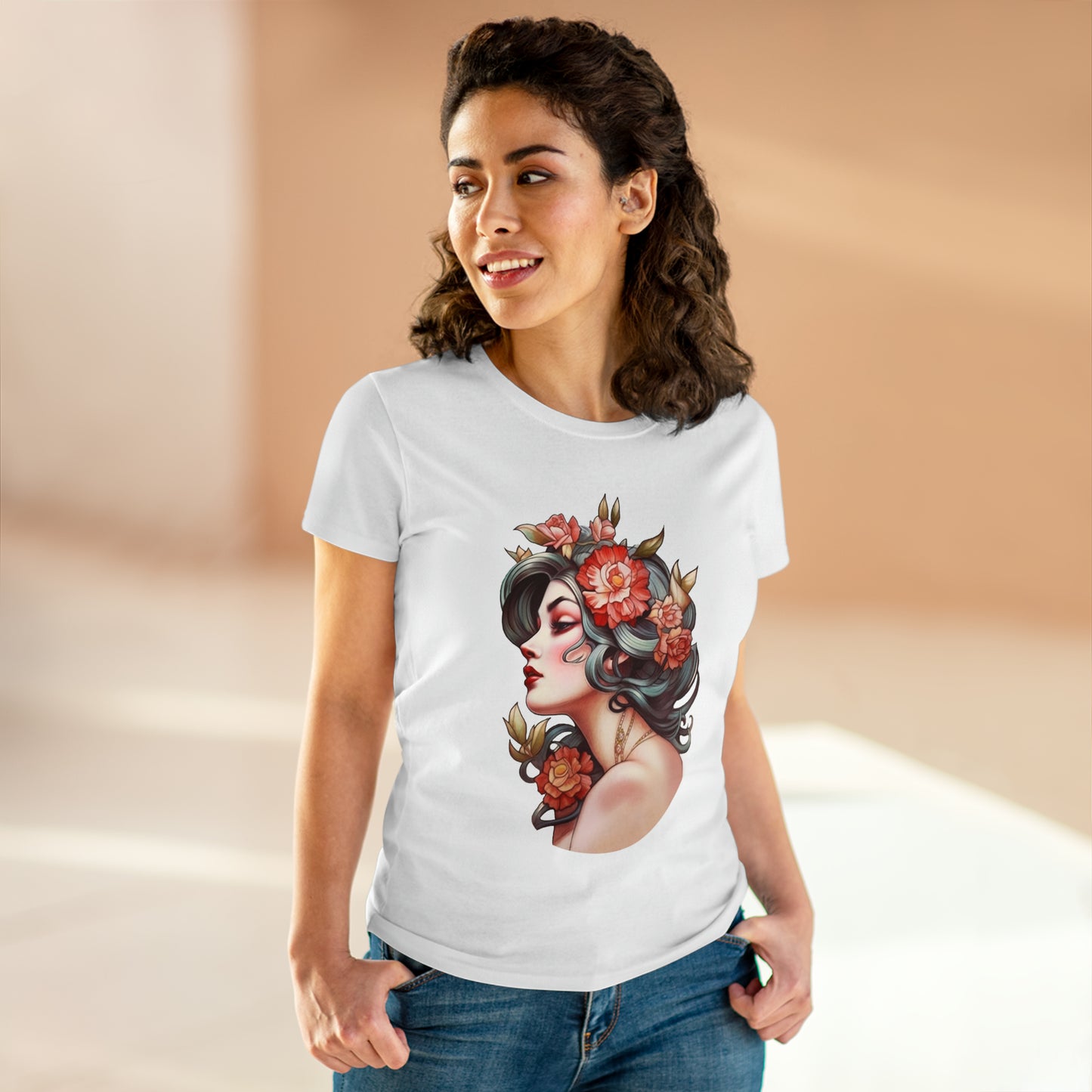 Women's Cotton T-Shirt Tattoo Lady Design