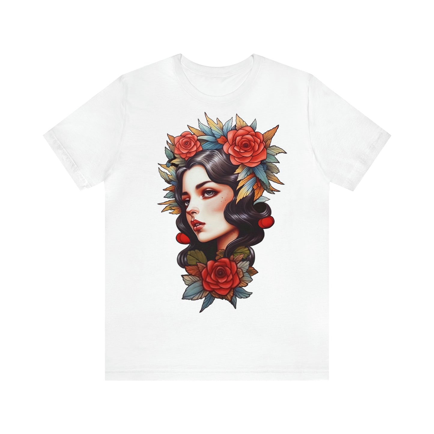 Unisex Tattoo Pin-Up T-Shirt, Loose Fit Inked Shirt, Crew Neck Traditional Tattoo Tshirt, Short Sleeve Alternative Tee