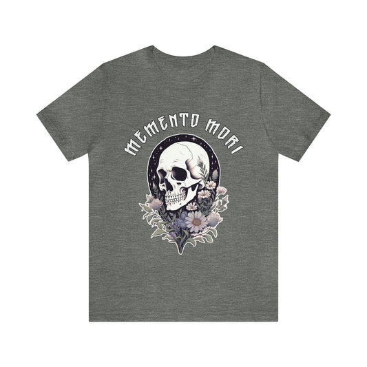 Unisex Memento Mori T-Shirt, Crew Neck Latin Quote Shirt, Loose Fit Skull and Flowers Tshirt, Gothic Aesthetic T Shirt