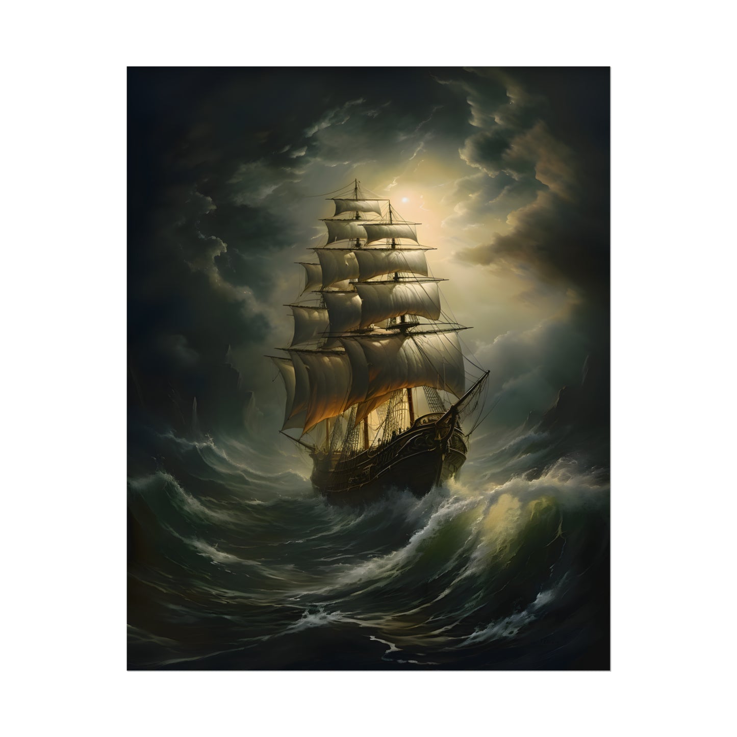 Sailing Ship In A Storm, Ship Oil Painting Print, Nautical Art, Art Poster Print, Home Decor, Seascape Painting