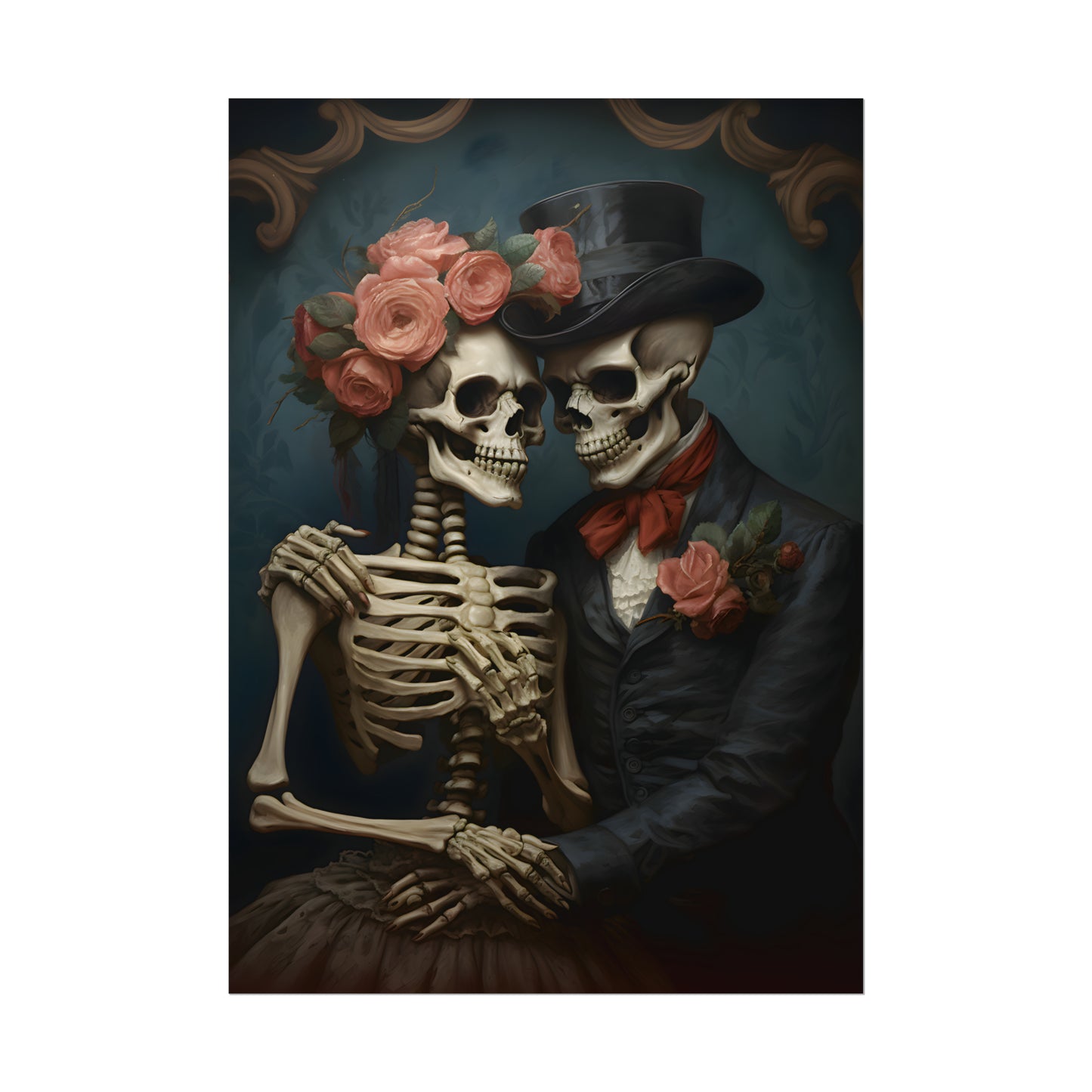 Skeleton Wedding, Day Of The Dead Couple, Halloween Bride and Groom, Gothic Art Print, Til Death Do Us Part, Skull Poster