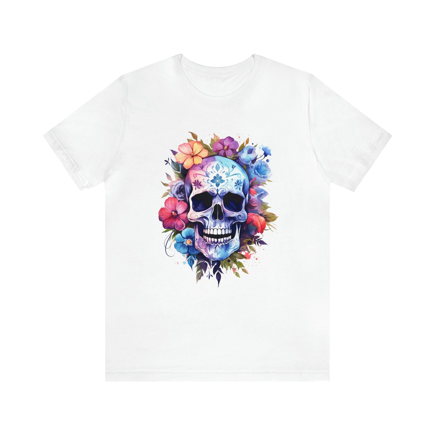 Men's T-Shirt, Skull T-Shirt, Skulls and Flowers, Watercolor Skull, Floral T-Shirt, Gift for Dad, Gift for Husband