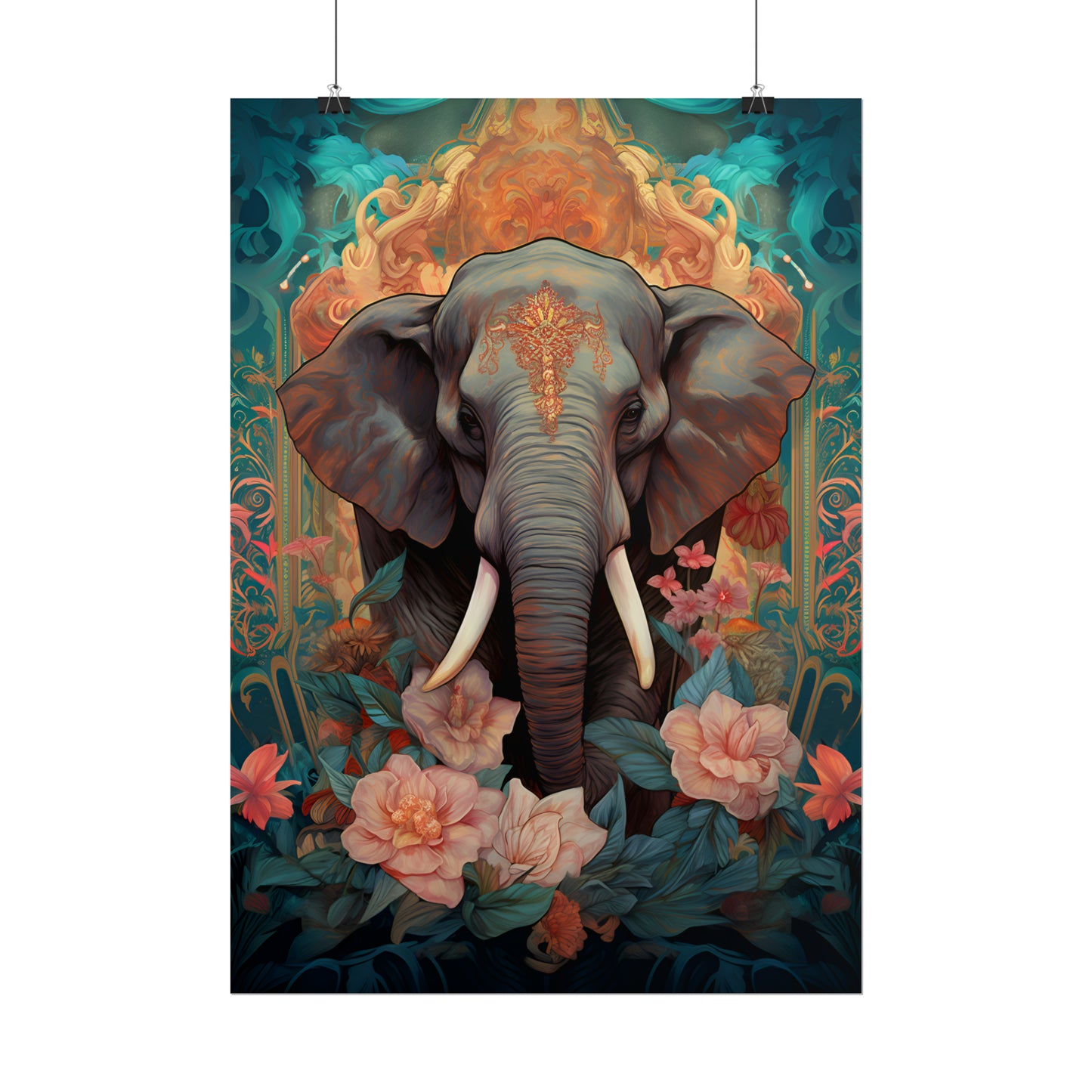 Asian Elephant Print, Elephant Love, Animal poster, Elephant Art, Wall Art Print, Elephant Gift, Floral Print, Home Decor,