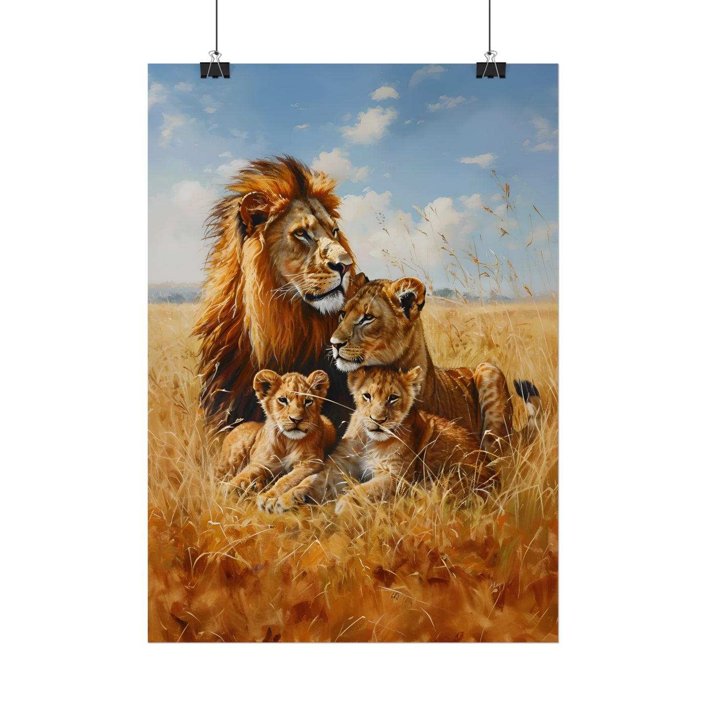 Lion and Lioness Wall Art, Lion Family Print, Lion Cub Poster, Pride Of Lions, Gift for Family, Lion Oil Painting Print,