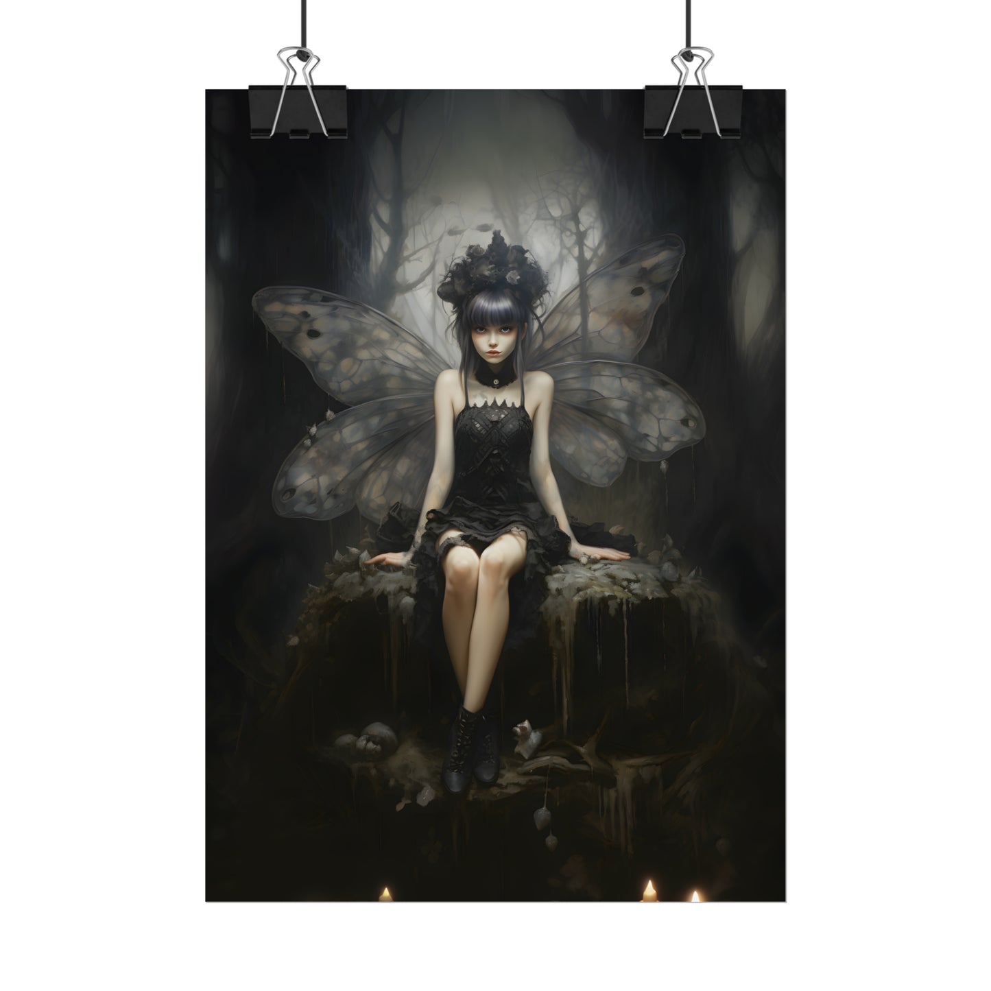 Mystic Forest Muse, Silver Haired Gothic Fairy, Dark Academia, Enchanted Art, Painting Print, Gothic Wall Art, Dark Home Decor