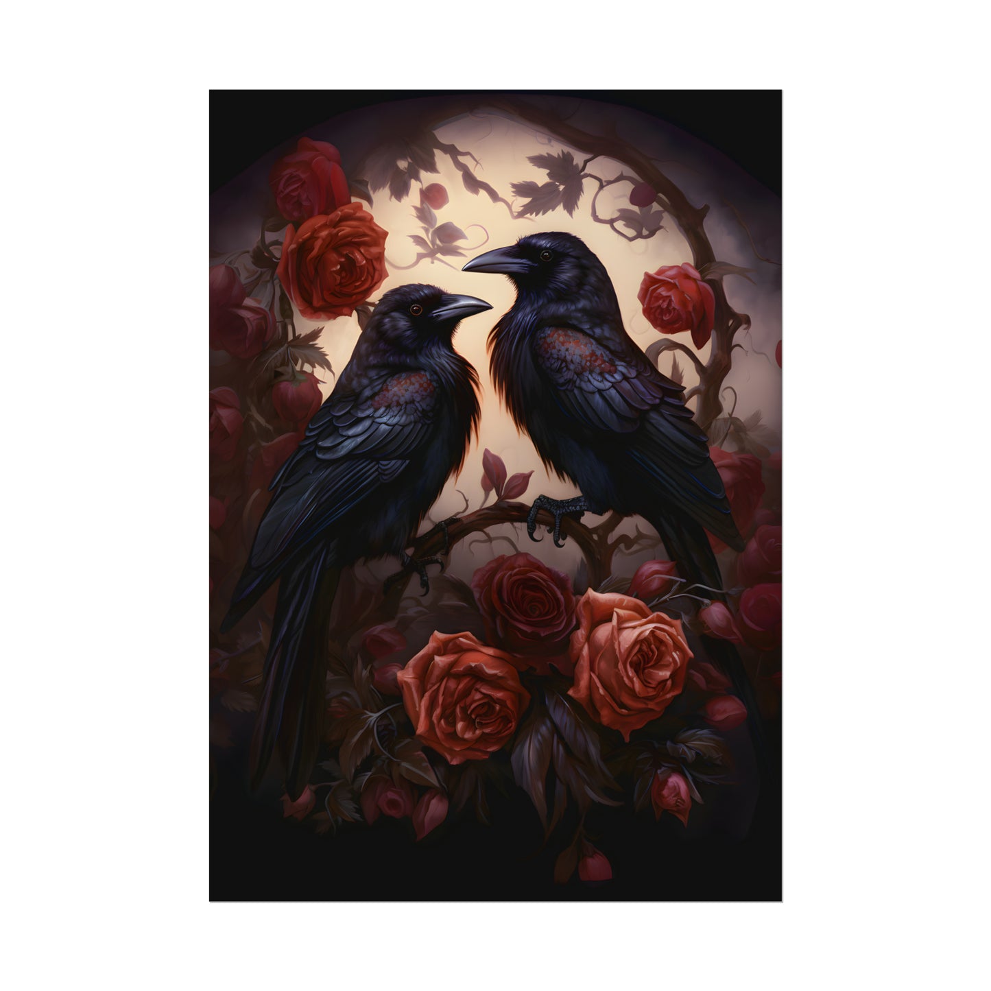 Ravens Poster, Gothic Rose Print, Edgar Allen Poe, Vintage Oil Painting style, Gothic Romance, Dark Home Wall Art