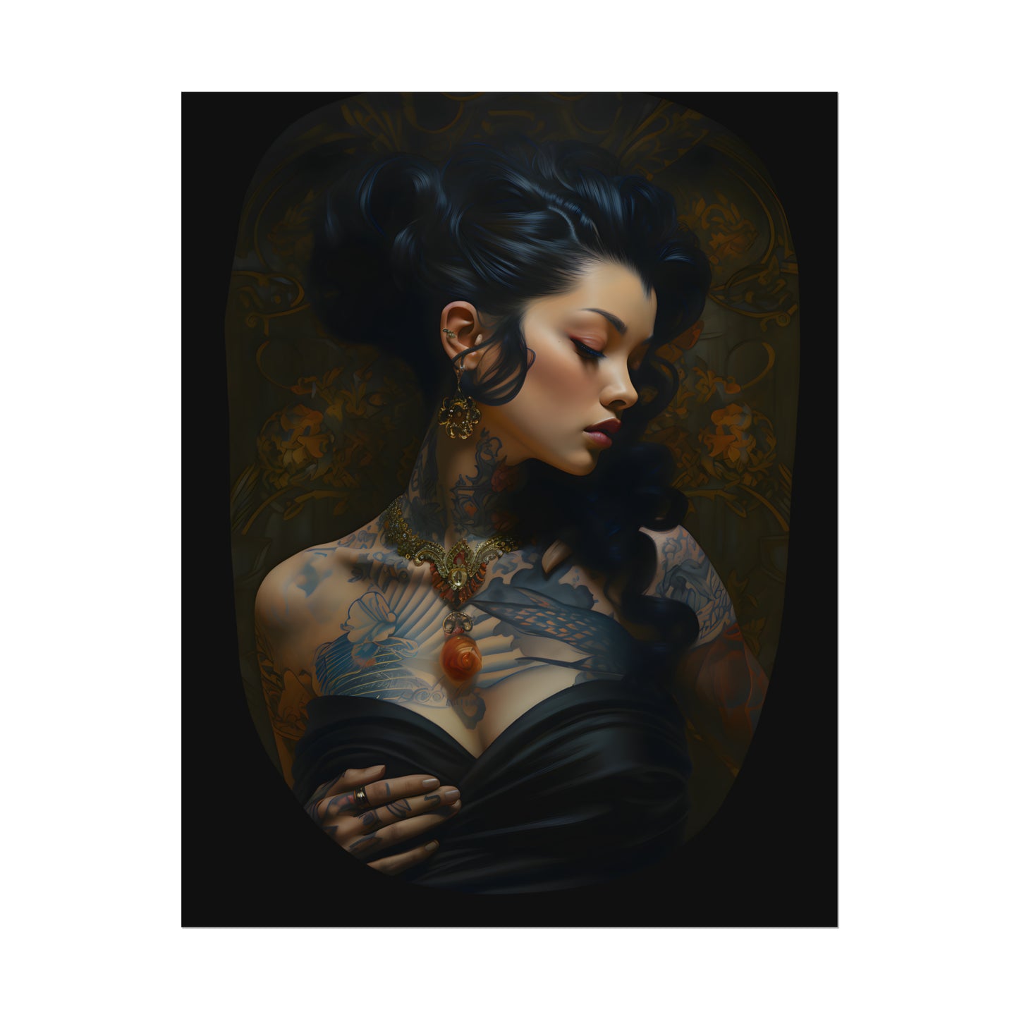 "Exotic Elegance", Tattoo Lady, Tattoo Shop Decor, Tattoo Artist Gift, Tattoo Wall Art, Tattoo Print, Portrait Painting, Exotic Woman Poster