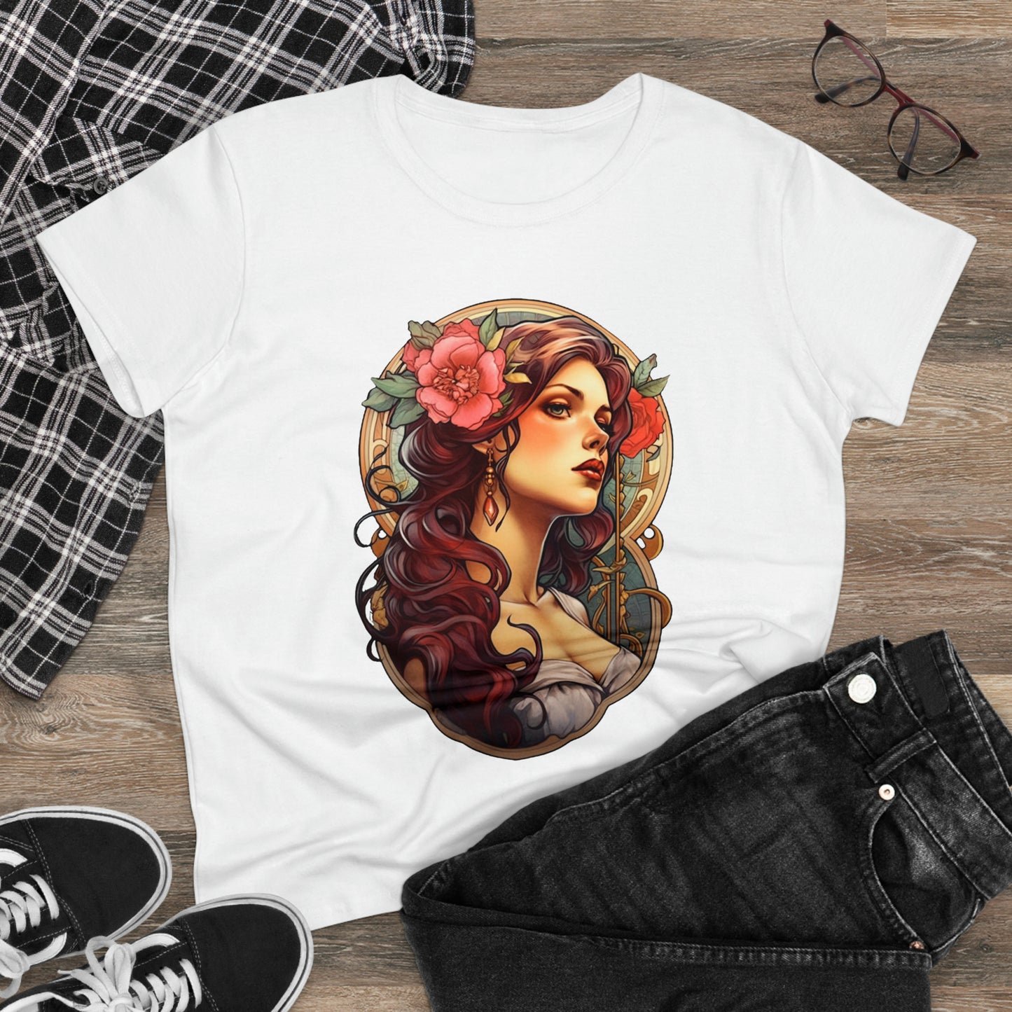 Women's Cotton T-Shirt with Beautiful Tattoo Lady Design