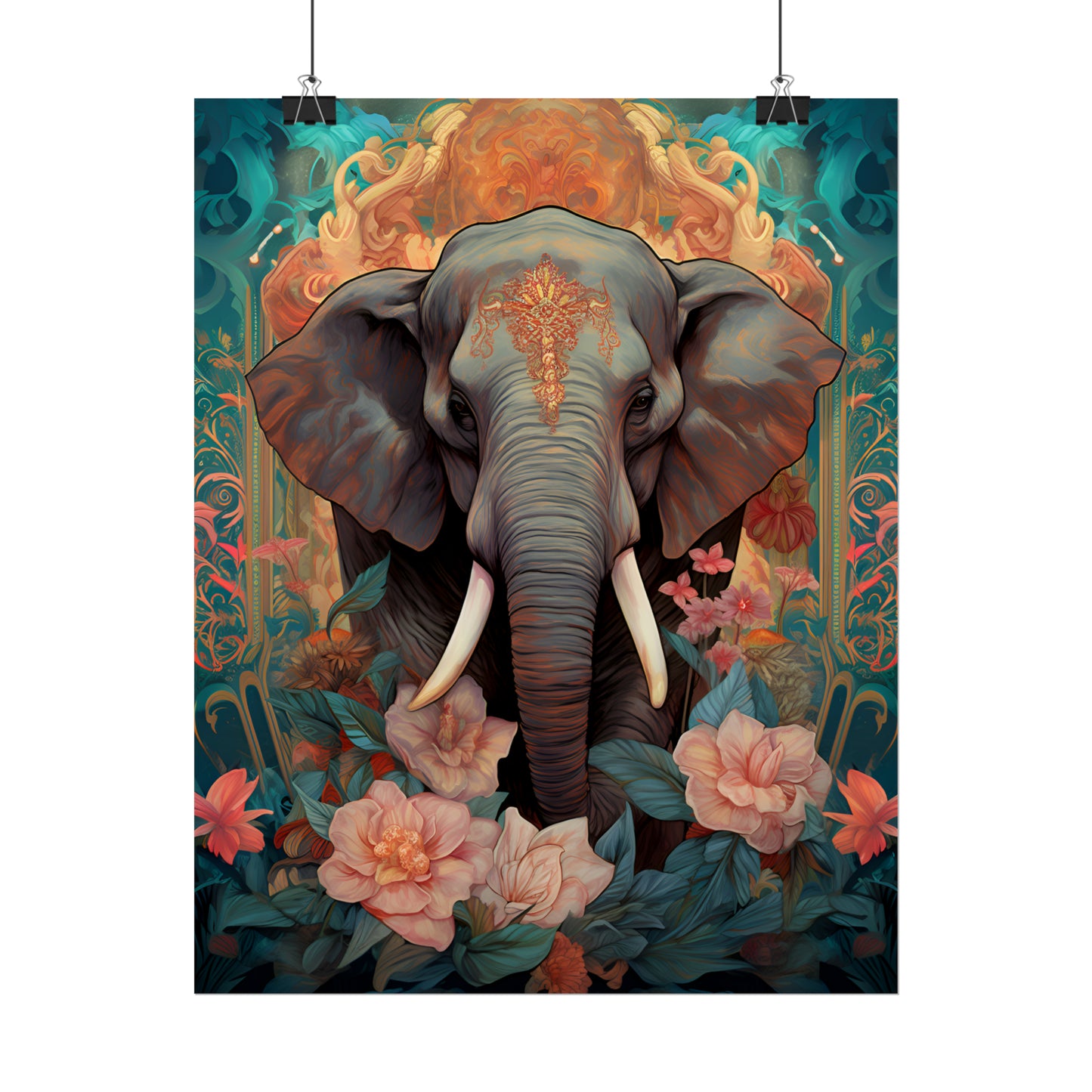 Asian Elephant Print, Elephant Love, Animal poster, Elephant Art, Wall Art Print, Elephant Gift, Floral Print, Home Decor,