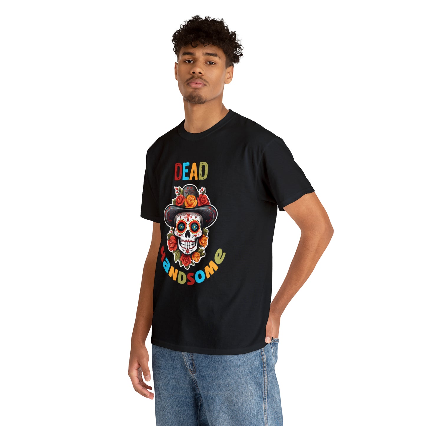 Men's Heavy Cotton T-Shirt Dead Handsome Day Of The Dead Style