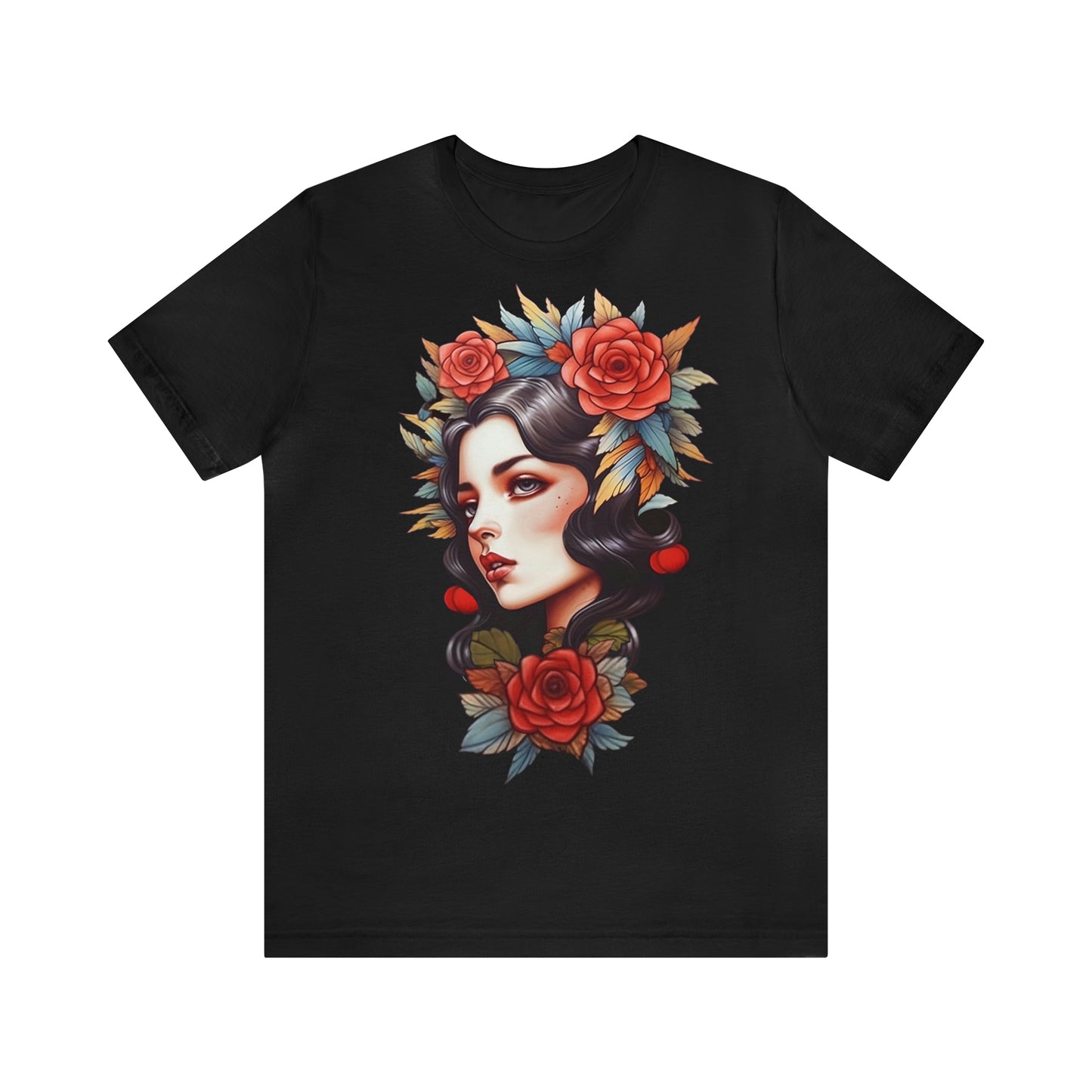 Unisex Tattoo Pin-Up T-Shirt, Loose Fit Inked Shirt, Crew Neck Traditional Tattoo Tshirt, Short Sleeve Alternative Tee