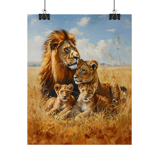 Lion and Lioness Wall Art, Lion Family Print, Lion Cub Poster, Pride Of Lions, Gift for Family, Lion Oil Painting Print,