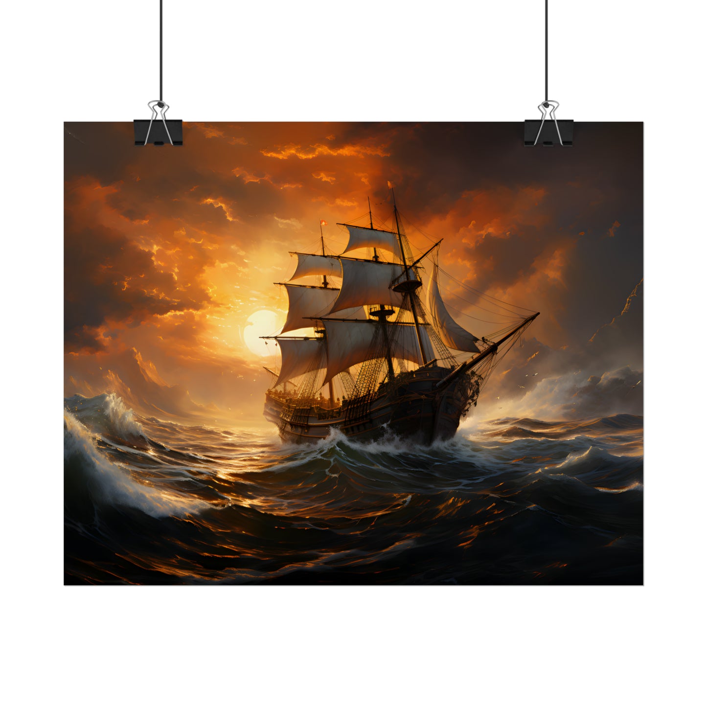 Ship Painting, Sailing Wall Art, Sunset Print, Nautical Poster, Seascape Oil Painting, Art Poster Print, Home Decor, Housewarming Gift Idea