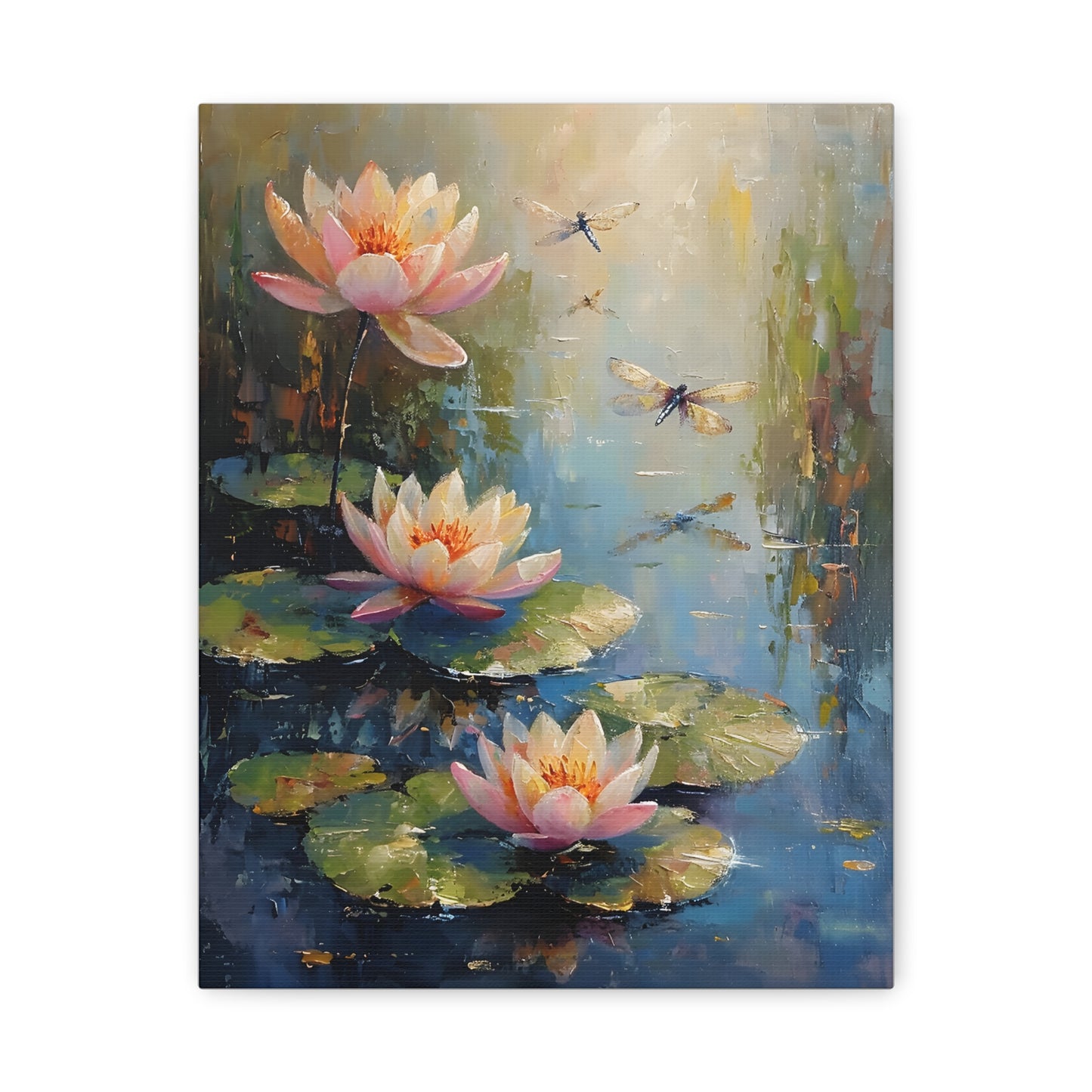 Water Lily and Dragonfly Canvas, Floral Oil Painting Home Decor, Beautiful Wall Art, Monet Impressionist, Housewarming Gift