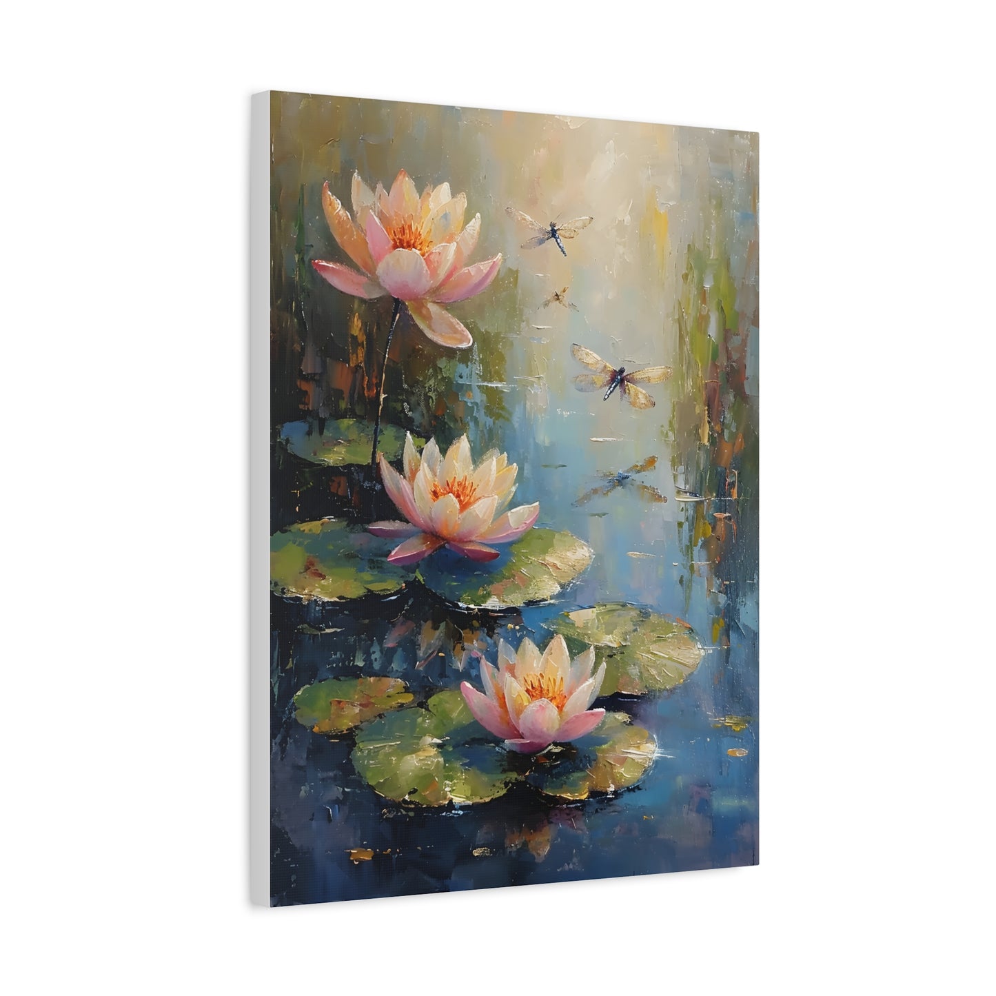 Water Lily and Dragonfly Canvas, Floral Oil Painting Home Decor, Beautiful Wall Art, Monet Impressionist, Housewarming Gift