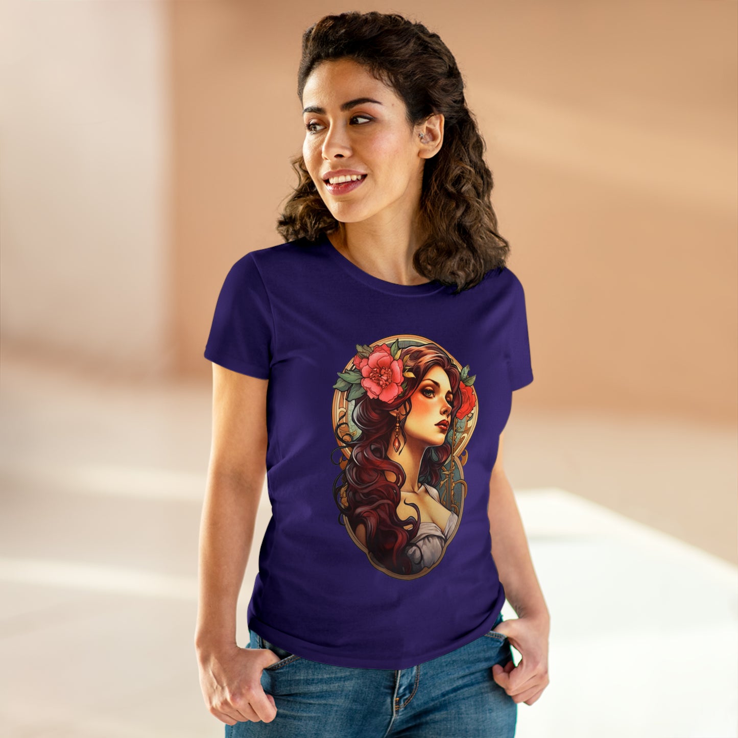 Women's Cotton T-Shirt with Beautiful Tattoo Lady Design