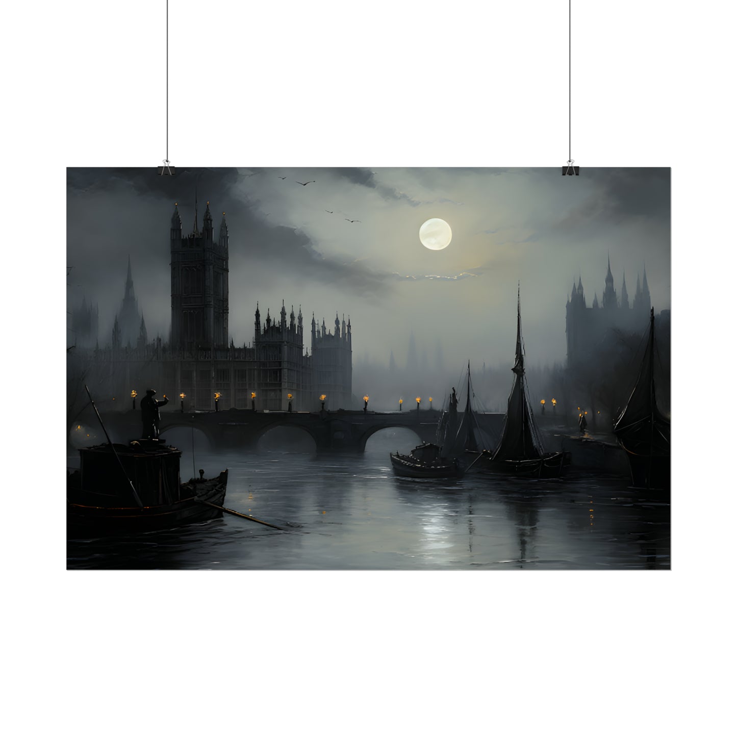 Victorian London Print, Thames Poster, English cityscape, London Skyline, Vintage Art Print, Gothic Architecture, Gothic Wall Art, Housewarming Gift