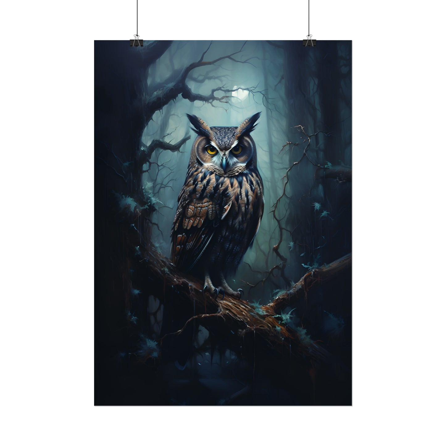 Midnight Owl Print, Gothic Poster, Goth Home Decor, Dark Academia, Oil Painting Print, Owl Painting, Bird of Prey Poster, Owl Wall Art