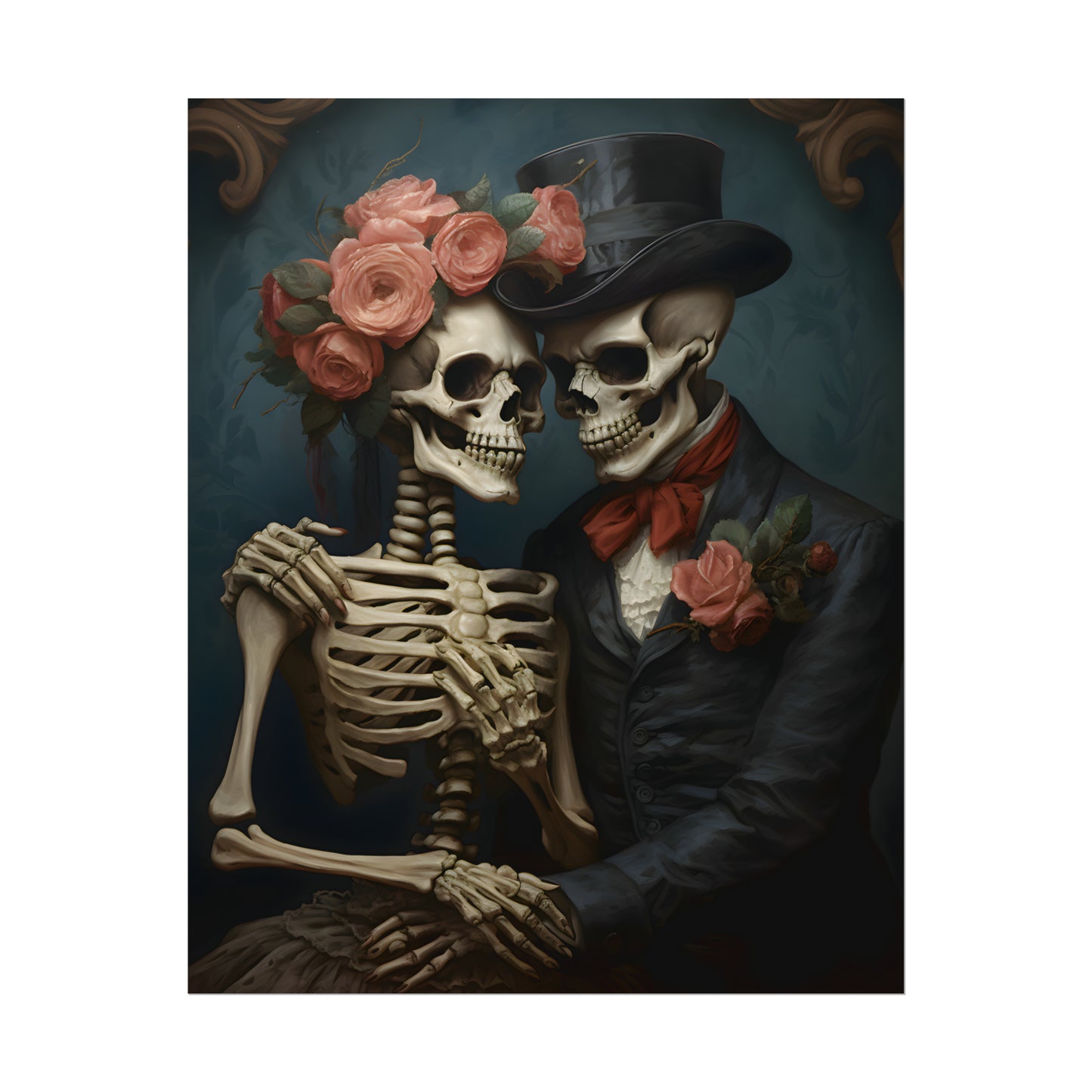 Skeleton Wedding, Day Of The Dead Couple, Halloween Bride and Groom, Gothic Art Print, Til Death Do Us Part, Skull Poster