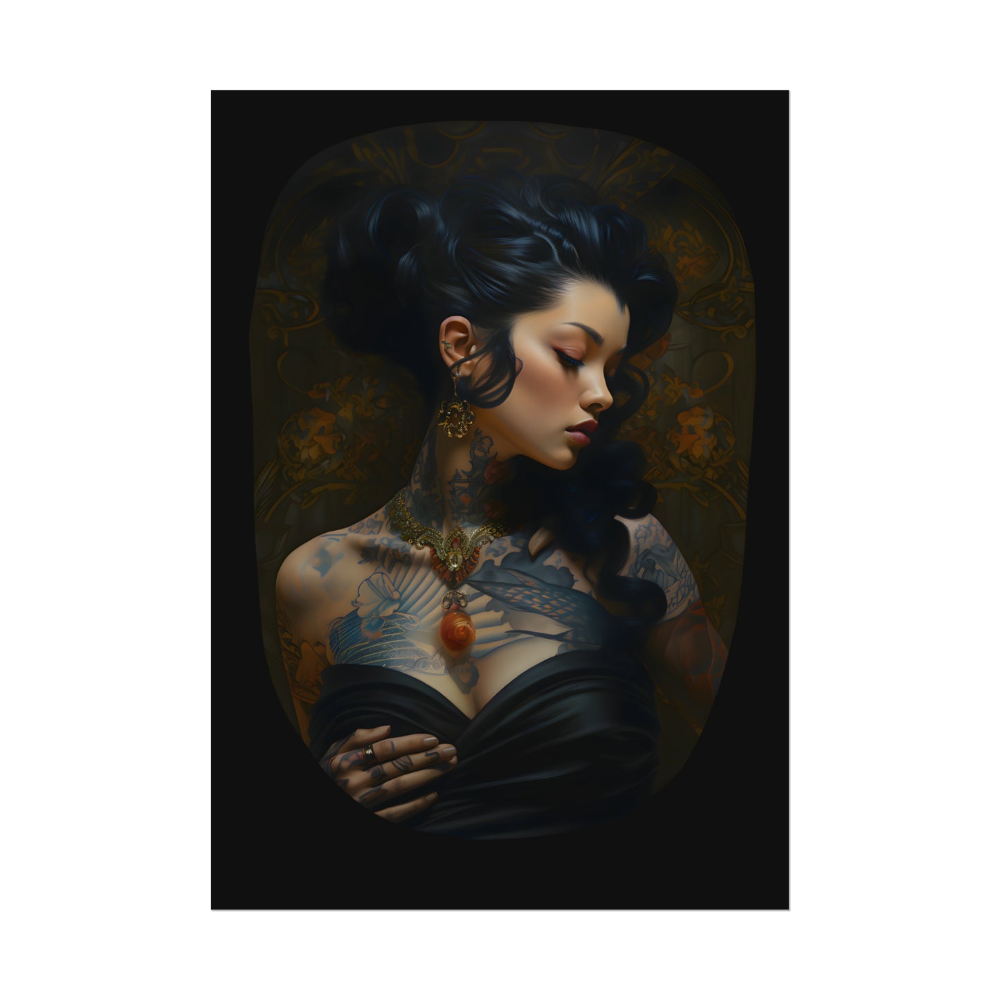 "Exotic Elegance", Tattoo Lady, Tattoo Shop Decor, Tattoo Artist Gift, Tattoo Wall Art, Tattoo Print, Portrait Painting, Exotic Woman Poster