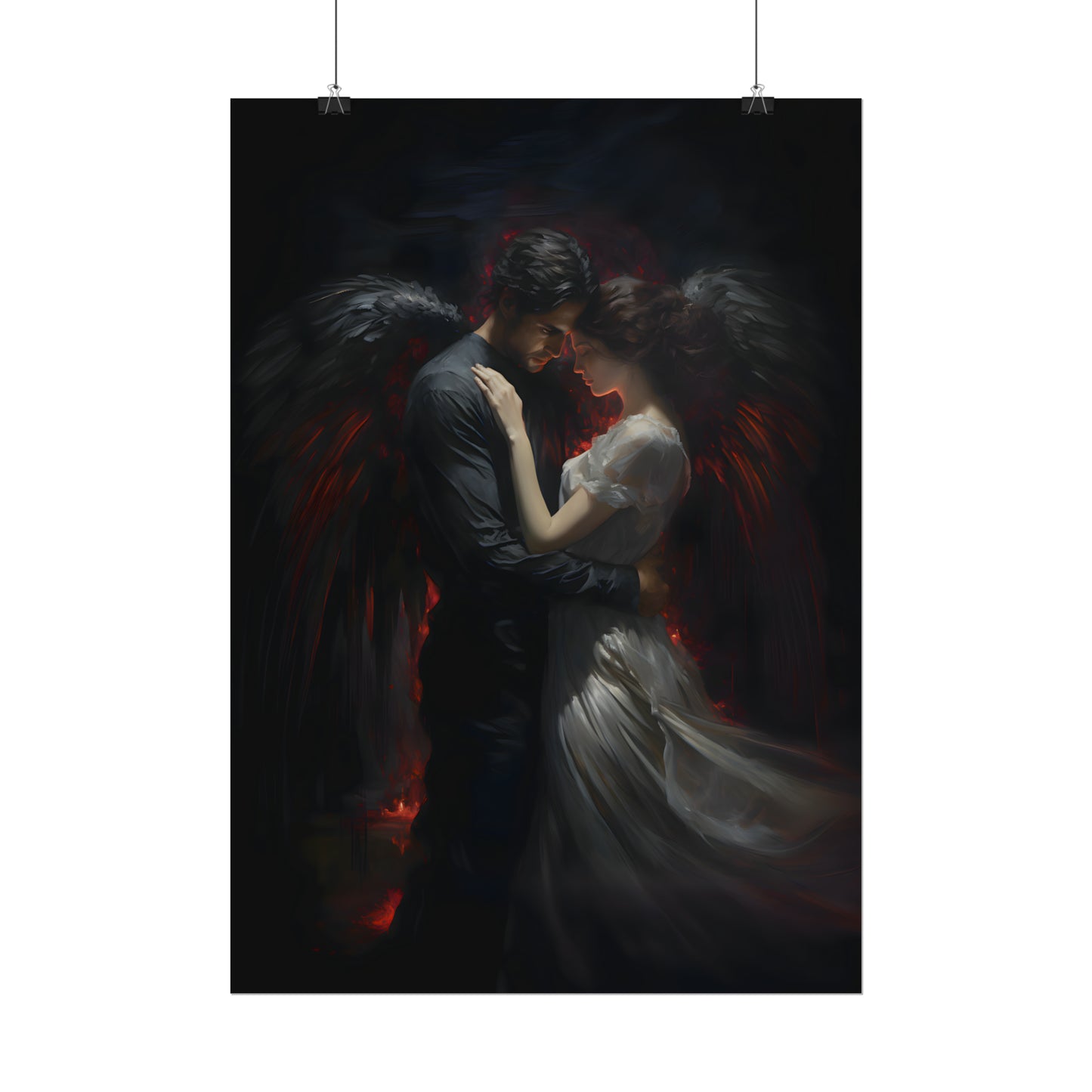 In Love With The Darkness, Dark Angel Print, Angel Painting, Dark Home Decor, Dark Academia, Goth Wall Art, Gothic Romance