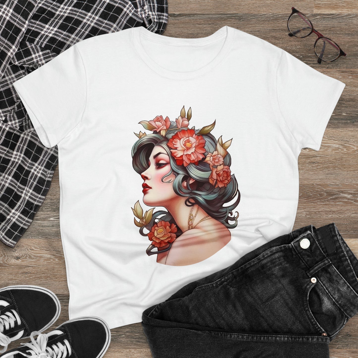 Women's Cotton T-Shirt Tattoo Lady Design