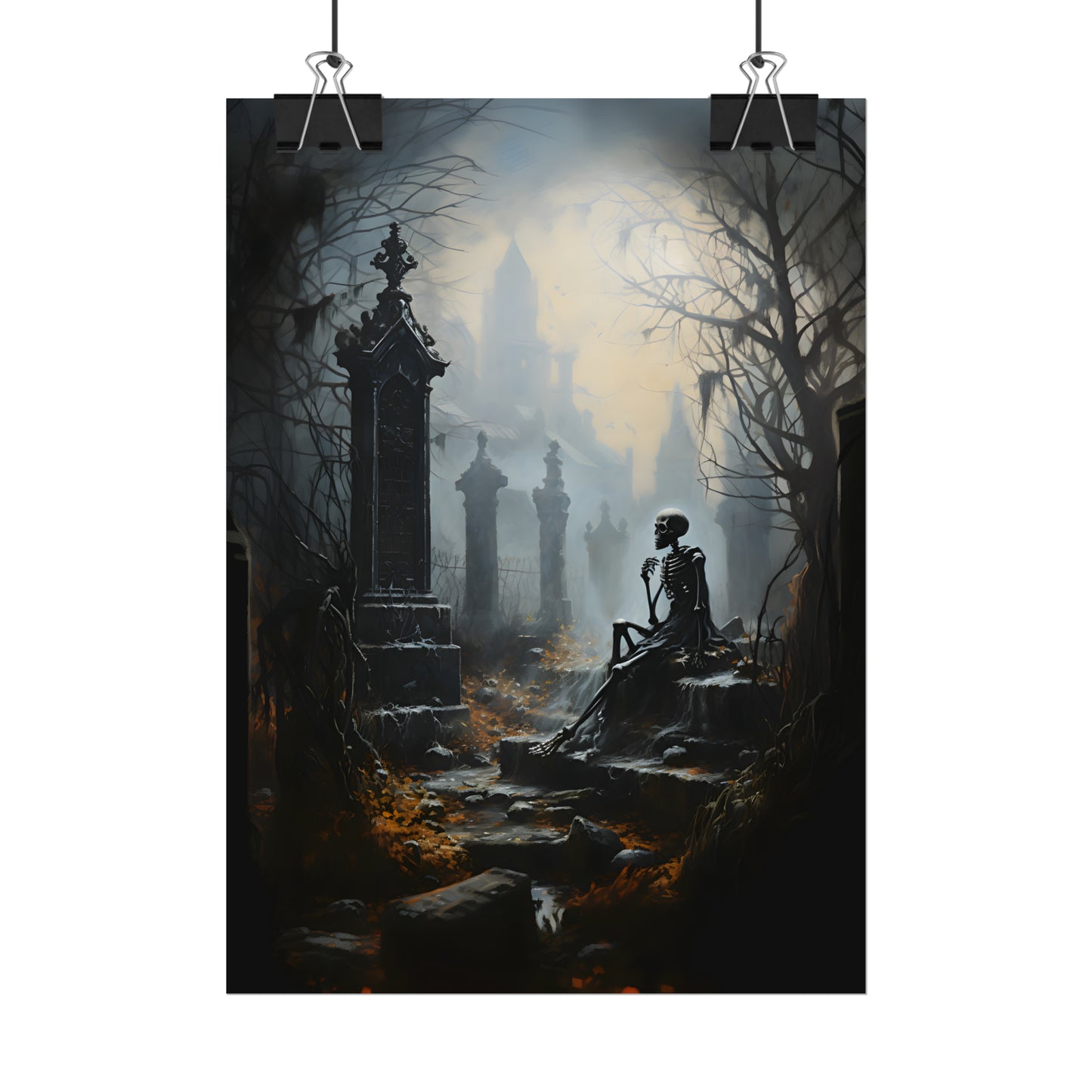 Dead Man's Thoughts, Skeleton Poster, Cemetery Print, Graveyard Wall Art, Gothic Romance, Dark Home Decor, Dark Academia