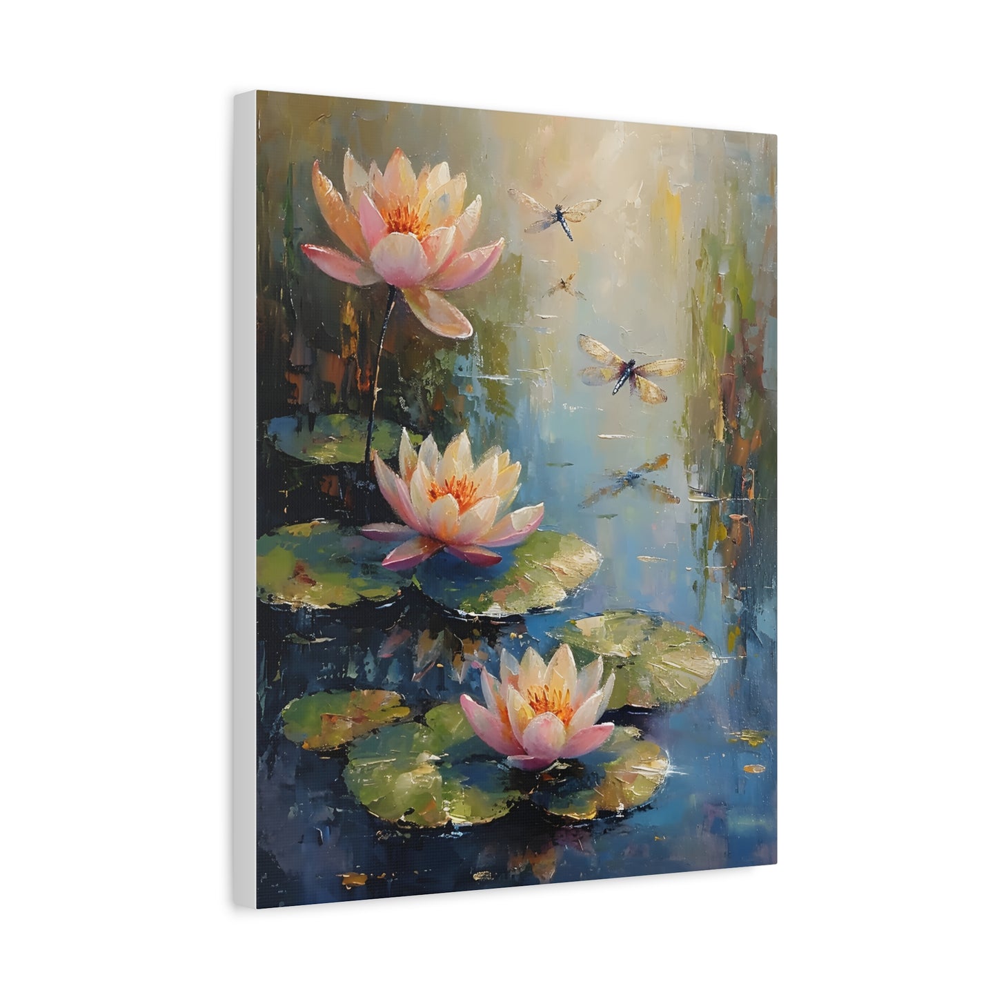 Water Lily and Dragonfly Canvas, Floral Oil Painting Home Decor, Beautiful Wall Art, Monet Impressionist, Housewarming Gift