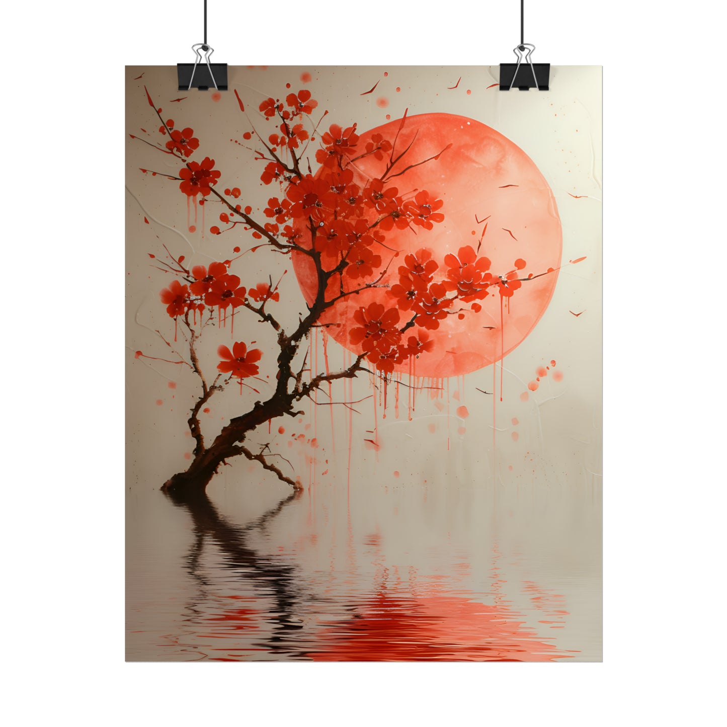 Cherry Blossom Art Painting, Flower Print, Japan Wall Art, Red Blossom Poster, Asian Home Decor, Springtime, Housewarming Gift Idea