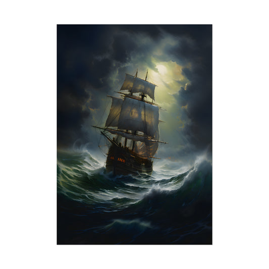 Through the Storm Art Print, Ship Oil Painting Print, Art Poster Print, Vintage poster, Home Decor, Gothic Victorian