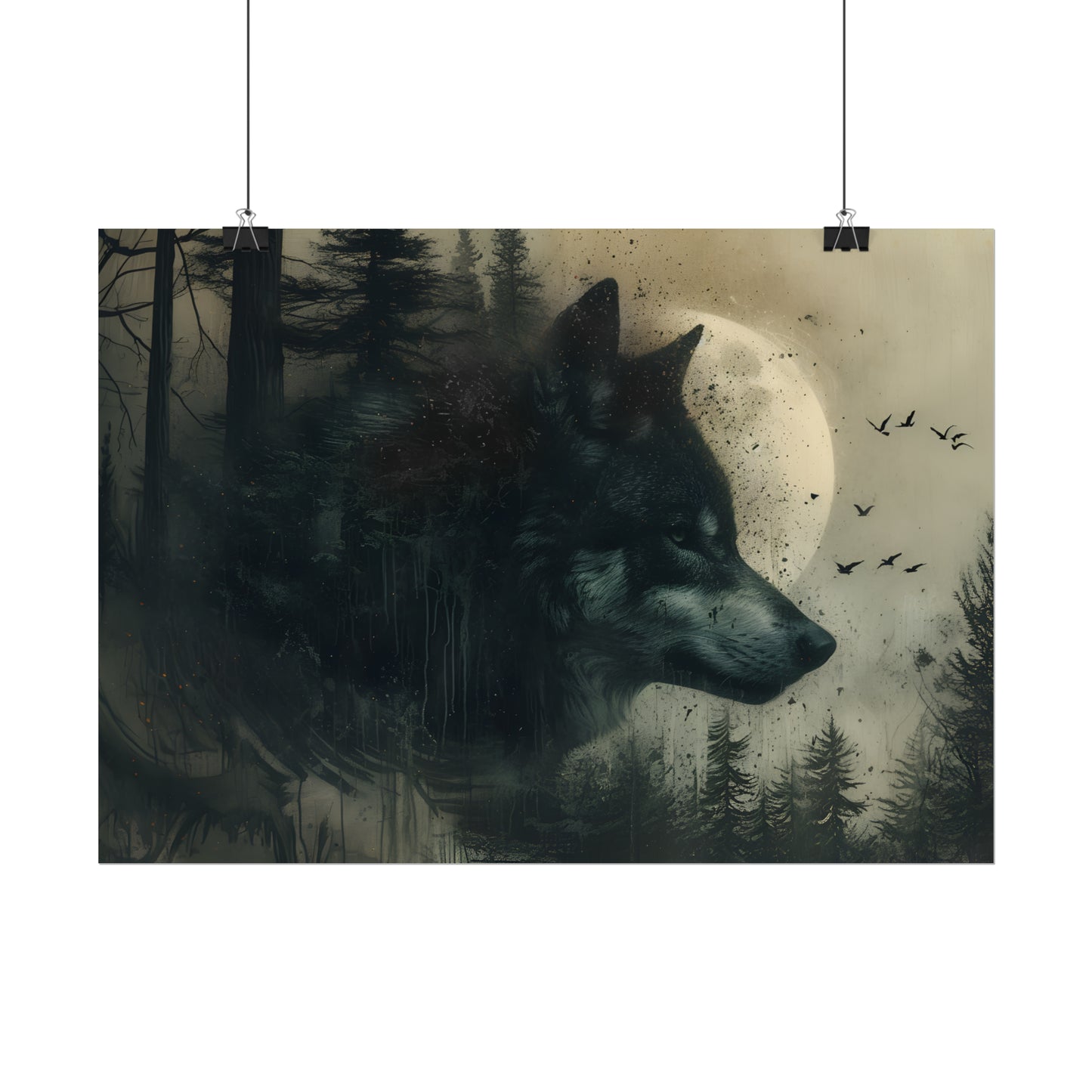 Wolf Art Print, Forest Wall Decor, Moonlight Poster, Gothic Home Decor, Wolf Oil Painting Print, Rustic Gift Idea For