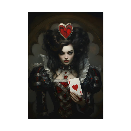 Gothic Queen Of Hearts, Gothic Art Print, Dark Poster Art, Dark Fairy Tale, Alice In Wonderland, Playing Card Print