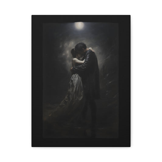 Moonlight Embrace Canvas, Canvas Wall Art, Gothic Home Decor, Gothic Romance, Valentine's Gift, Couples Wall Art